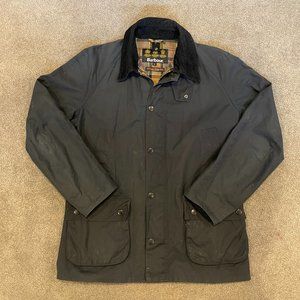 Barbour The Original Tartan Waxed Cotton Jacket Mens Sz Large Full Zip Navy